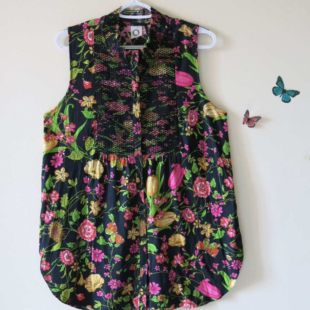 Anthropologie Akemi+Kin Floral Butterflies Romantic Bohemian Tank Top Size M